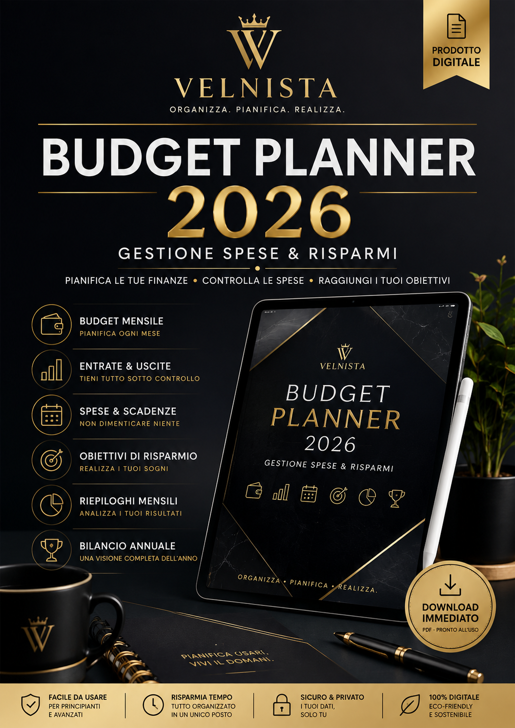 VELNISTA Budget Planner 2026 – Gestione Spese & Risparmi